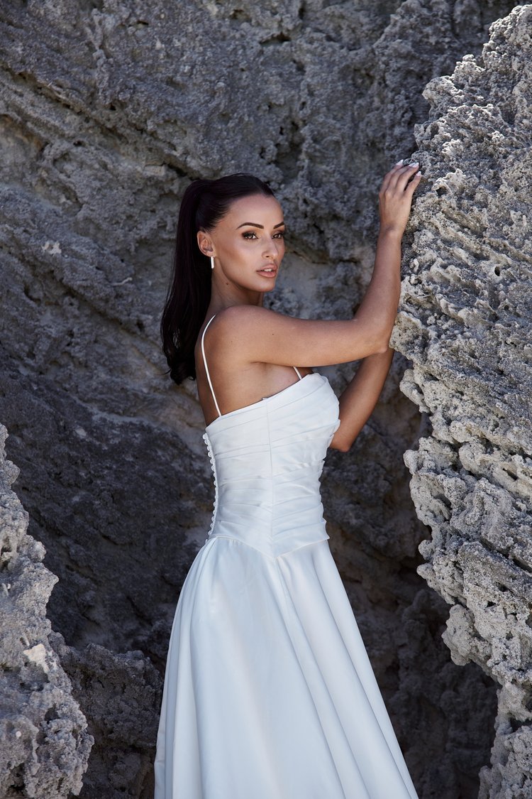 Modern Luxury Satin A-line Wedding Gown - ELIZABETH - WonderlandByLilian