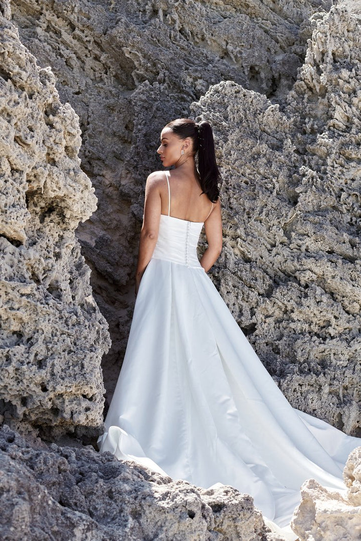 Modern Luxury Satin A-line Wedding Gown - ELIZABETH - WonderlandByLilian