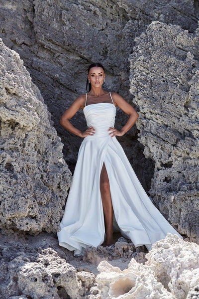 Modern Luxury Satin A-line Wedding Gown - ELIZABETH - WonderlandByLilian