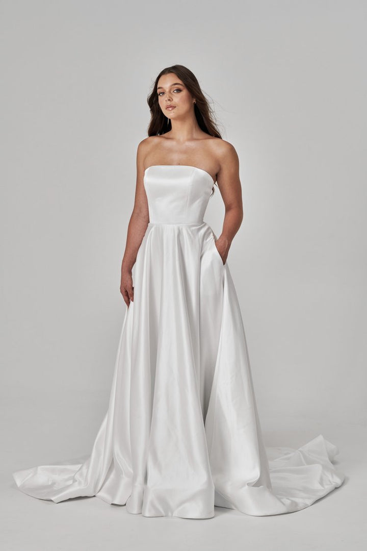 Modern Satin Strapless Ball Gown - EZRA - WonderlandByLilian