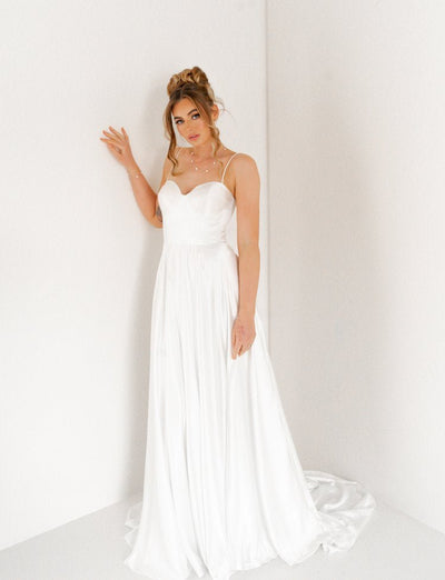 Modern Simple Luxury Silky Satin Bridal Gown Plus Size - ELORA - WonderlandByLilian