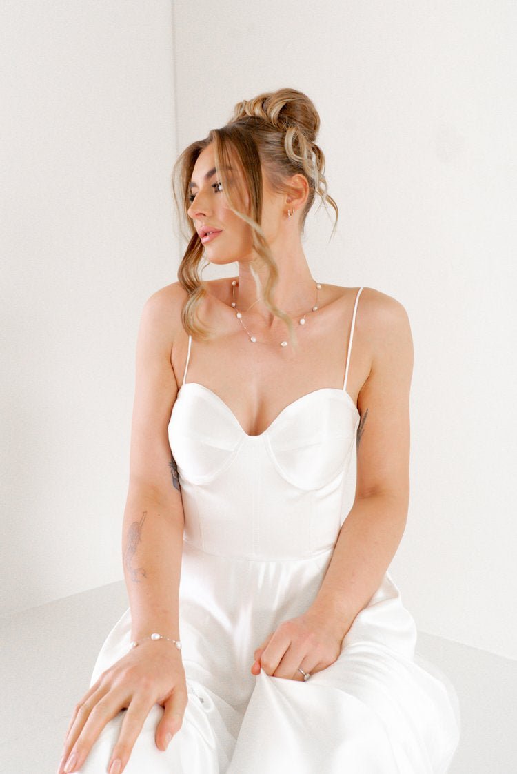 Modern Simple Luxury Silky Satin Bridal Gown Plus Size - ELORA - WonderlandByLilian