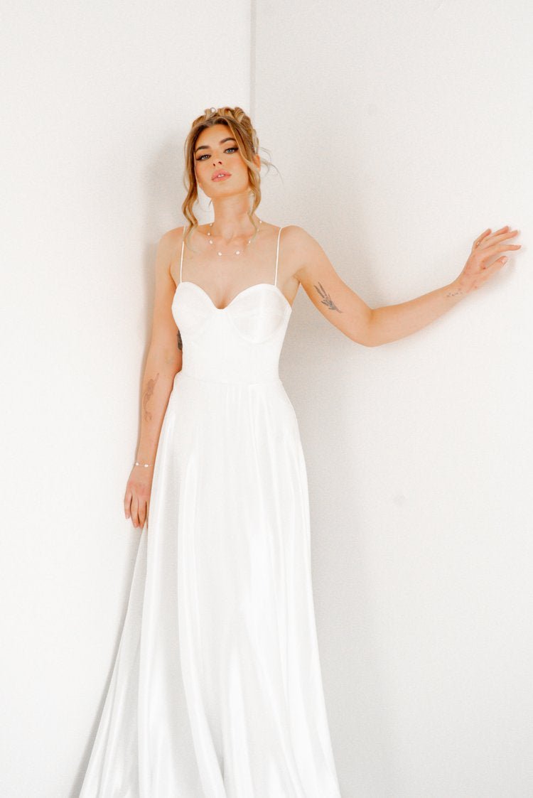 Modern Simple Luxury Silky Satin Bridal Gown Plus Size - ELORA - WonderlandByLilian