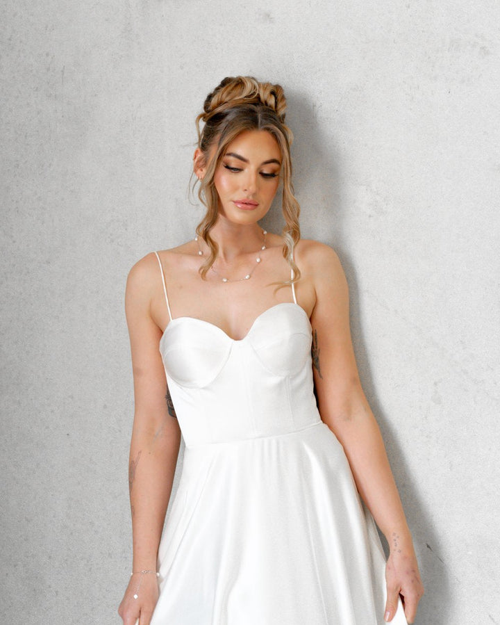 Modern Simple Luxury Silky Satin Bridal Gown Plus Size - ELORA - WonderlandByLilian