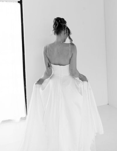 Modern Simple Luxury Silky Satin Bridal Gown Plus Size - ELORA - WonderlandByLilian