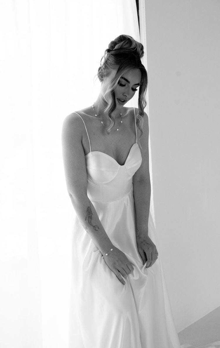 Modern Simple Luxury Silky Satin Bridal Gown Plus Size - ELORA - WonderlandByLilian