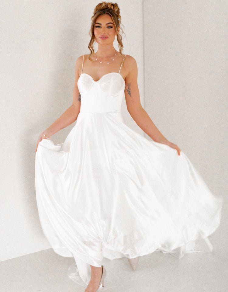 Modern Simple Luxury Silky Satin Bridal Gown Plus Size - ELORA - WonderlandByLilian