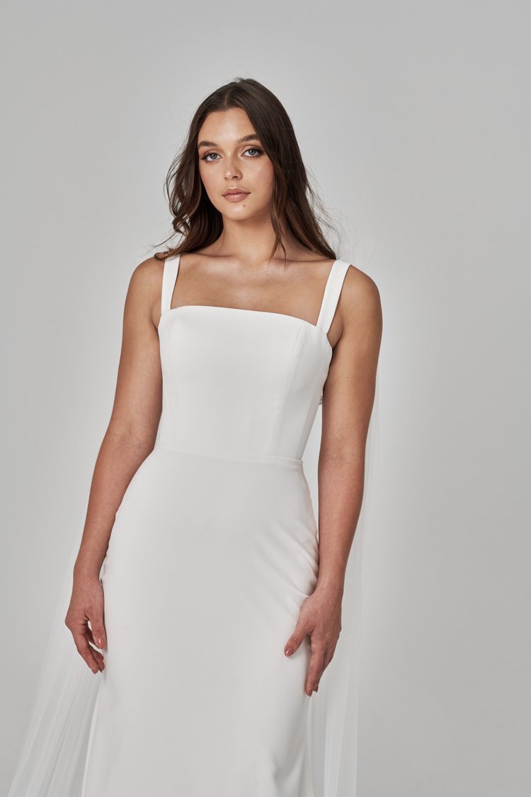 Modern Square Neckline Crepe Wedding Gown - ESTHER - WonderlandByLilian