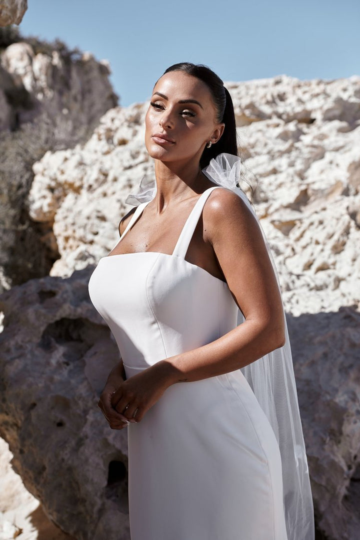 Modern Square Neckline Crepe Wedding Gown - ESTHER - WonderlandByLilian