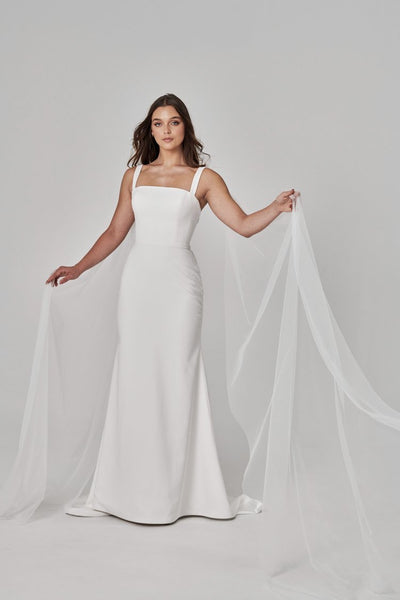 Modern Square Neckline Crepe Wedding Gown - ESTHER - WonderlandByLilian
