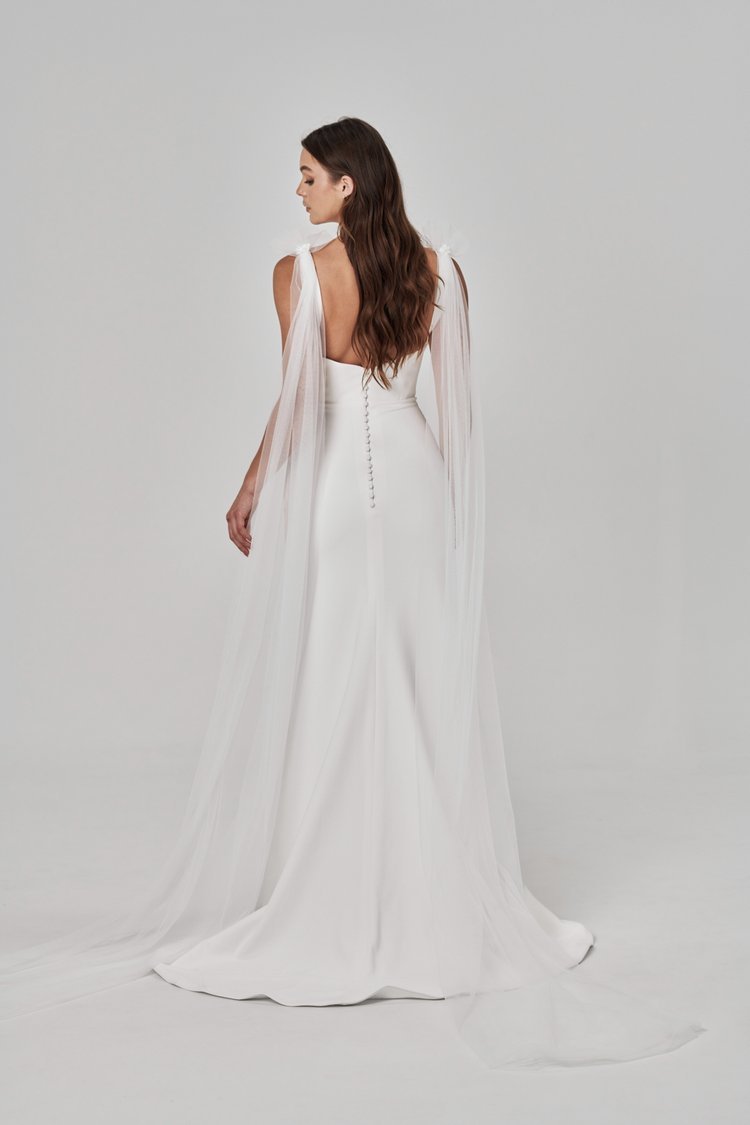 Modern Square Neckline Crepe Wedding Gown - ESTHER - WonderlandByLilian