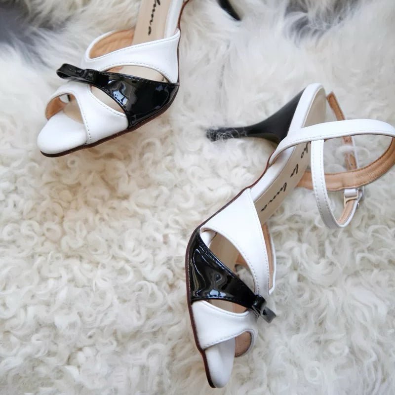 Moonlight Duet – Handmade White and Black Leather Tango Heels - WonderlandByLilian