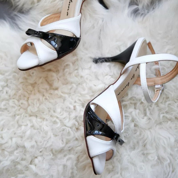 Moonlight Duet – Handmade White and Black Leather Tango Heels - WonderlandByLilian