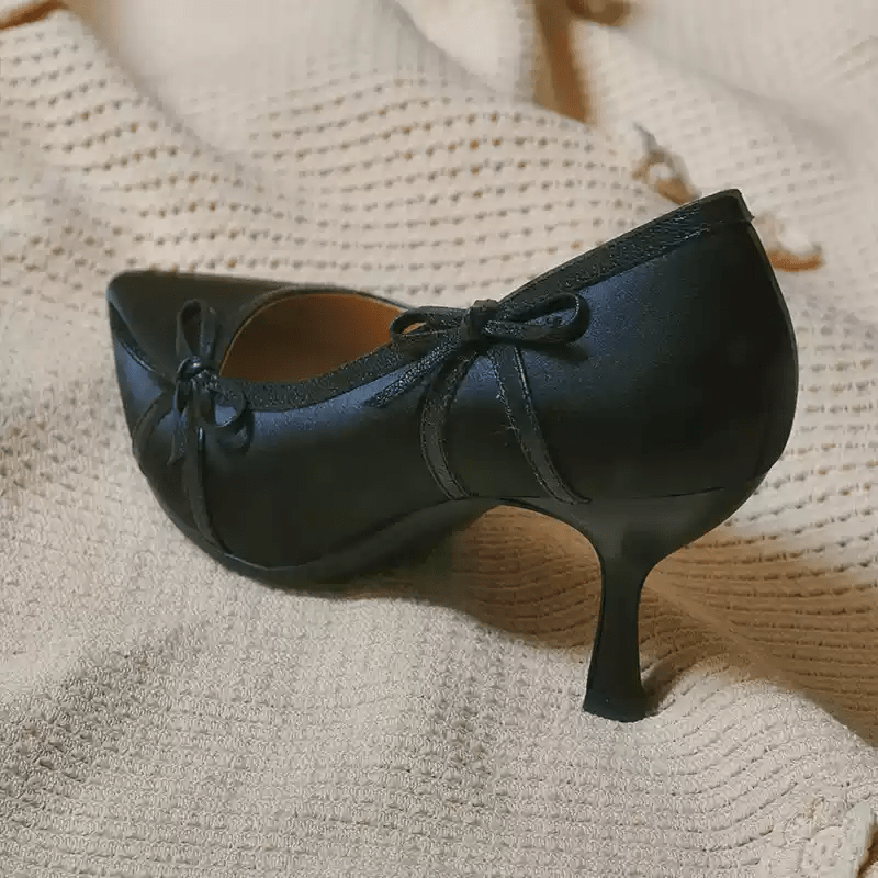 "Moonlight Muse" – Handmade Vintage Satin High Heels with Bow Detail - WonderlandByLilian