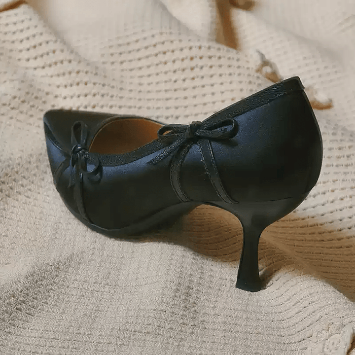 "Moonlight Muse" – Handmade Vintage Satin High Heels with Bow Detail - WonderlandByLilian