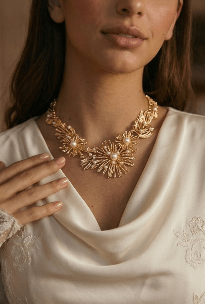 Moonlight Soirée – Vintage Rococo Pearl Statement Necklace | Regency Bridgerton Aesthetic - WonderlandByLilian