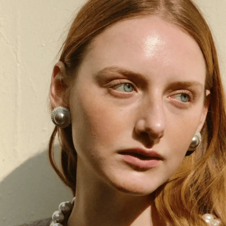 Moonlit Reverie – Handmade Vintage - Style Gray Pearl and Zircon Halo Earrings - Nix - WonderlandByLilian