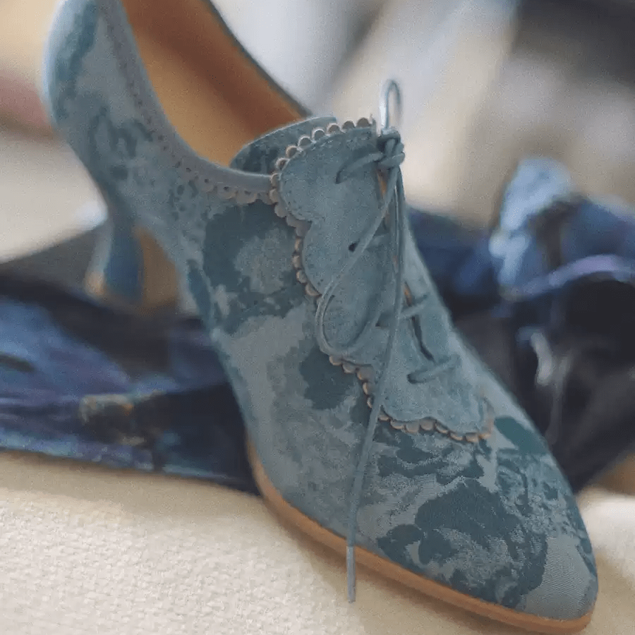 "Moonlit Sonata" – Handmade Watercolor Lace - Up Heeled Oxfords - WonderlandByLilian