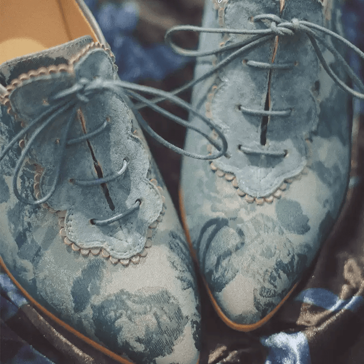 "Moonlit Sonata" – Handmade Watercolor Lace - Up Heeled Oxfords - WonderlandByLilian