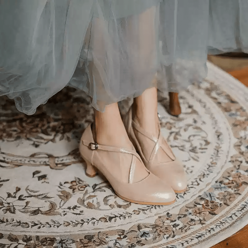 "Moonlit Waltz" – Handmade Cross - Strap Vintage Leather Mary Jane Shoes - WonderlandByLilian