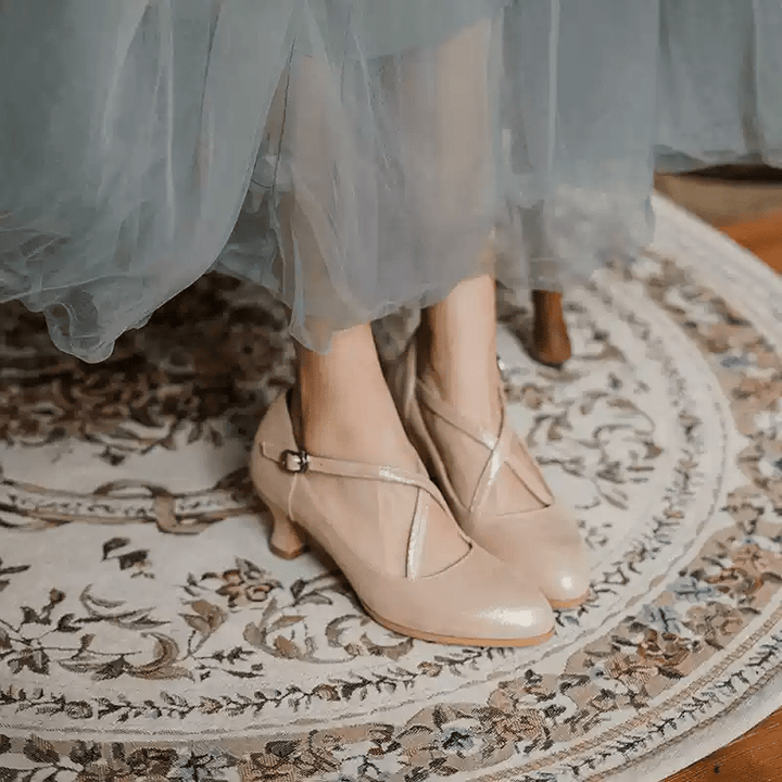 "Moonlit Waltz" – Handmade Cross - Strap Vintage Leather Mary Jane Shoes - WonderlandByLilian