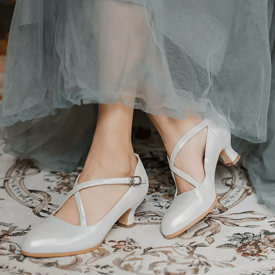 "Moonlit Waltz" – Handmade Cross - Strap Vintage Leather Mary Jane Shoes - WonderlandByLilian