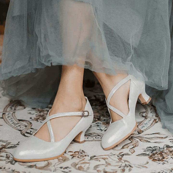 "Moonlit Waltz" – Handmade Cross - Strap Vintage Leather Mary Jane Shoes - WonderlandByLilian