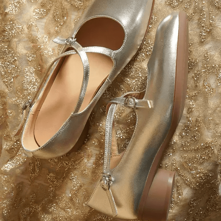 "Moonlit Waltz" – Handmade Vintage Silver Leather Mary Jane Flats - WonderlandByLilian