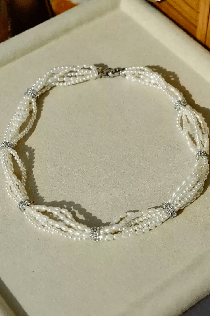 Moonlit Whispers – Handwoven Pearl Necklace - Moonlight Sonata - WonderlandByLilian