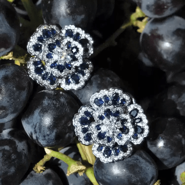 Moonlit Whispers – Sapphire Camellia Earrings - Sapphire Camellia - WonderlandByLilian