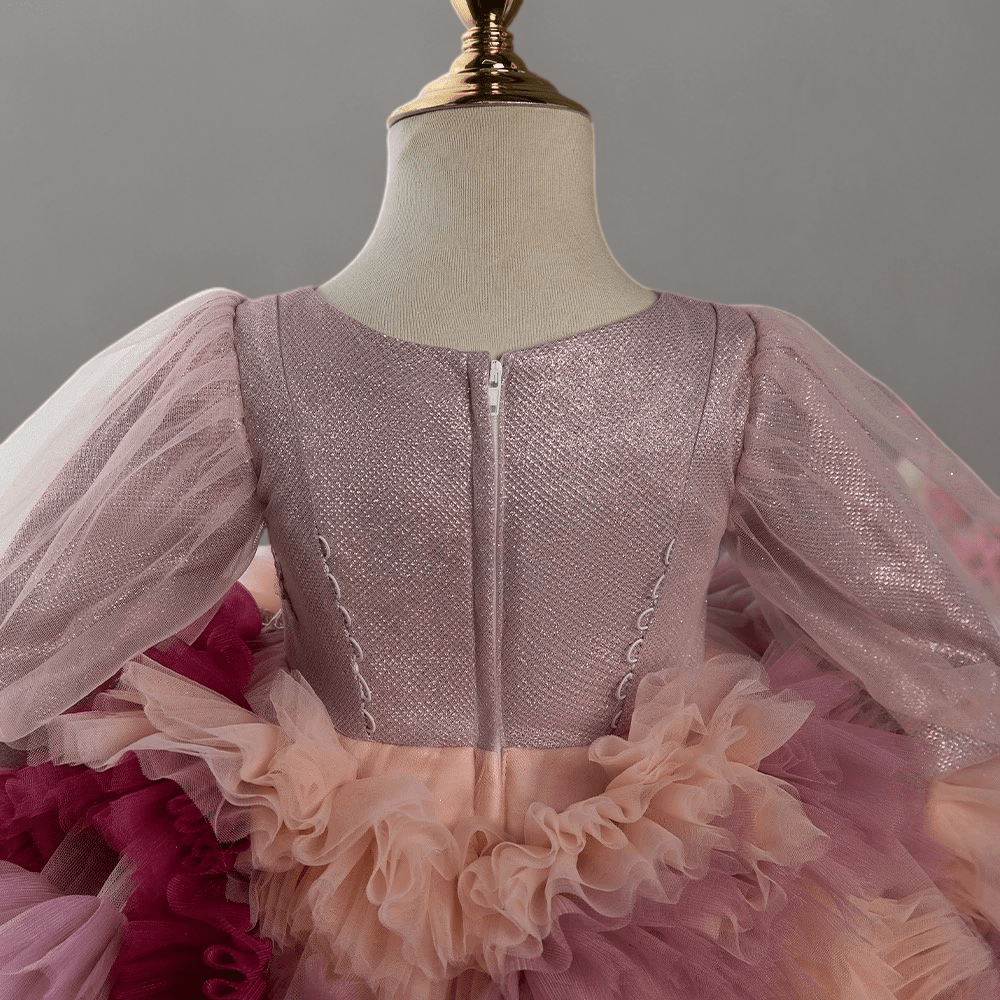 Multicolor Rose Pink Layered Tulle Toddler Flower Girl dress with Floral Appliqué – Special Occasion Girl Dress Plus Size - WonderlandByLilian