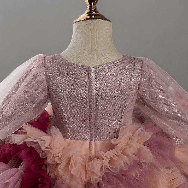 Multicolor Rose Pink Layered Tulle Toddler Flower Girl dress with Floral Appliqué – Special Occasion Girl Dress Plus Size - WonderlandByLilian