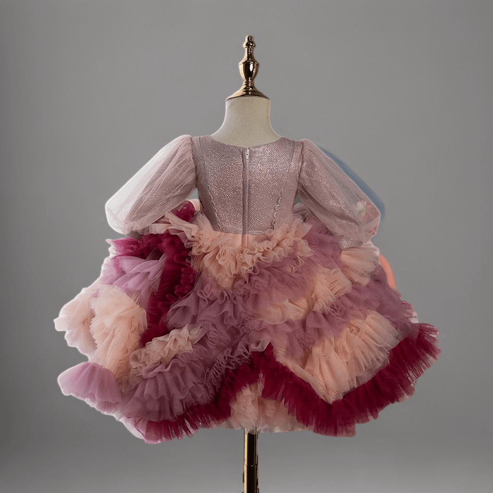 Multicolor Rose Pink Layered Tulle Toddler Flower Girl dress with Floral Appliqué – Special Occasion Girl Dress Plus Size - WonderlandByLilian