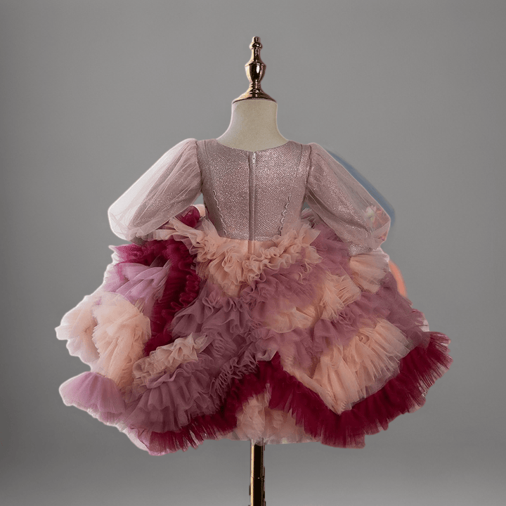 Multicolor Rose Pink Layered Tulle Toddler Flower Girl dress with Floral Appliqué – Special Occasion Girl Dress Plus Size - WonderlandByLilian