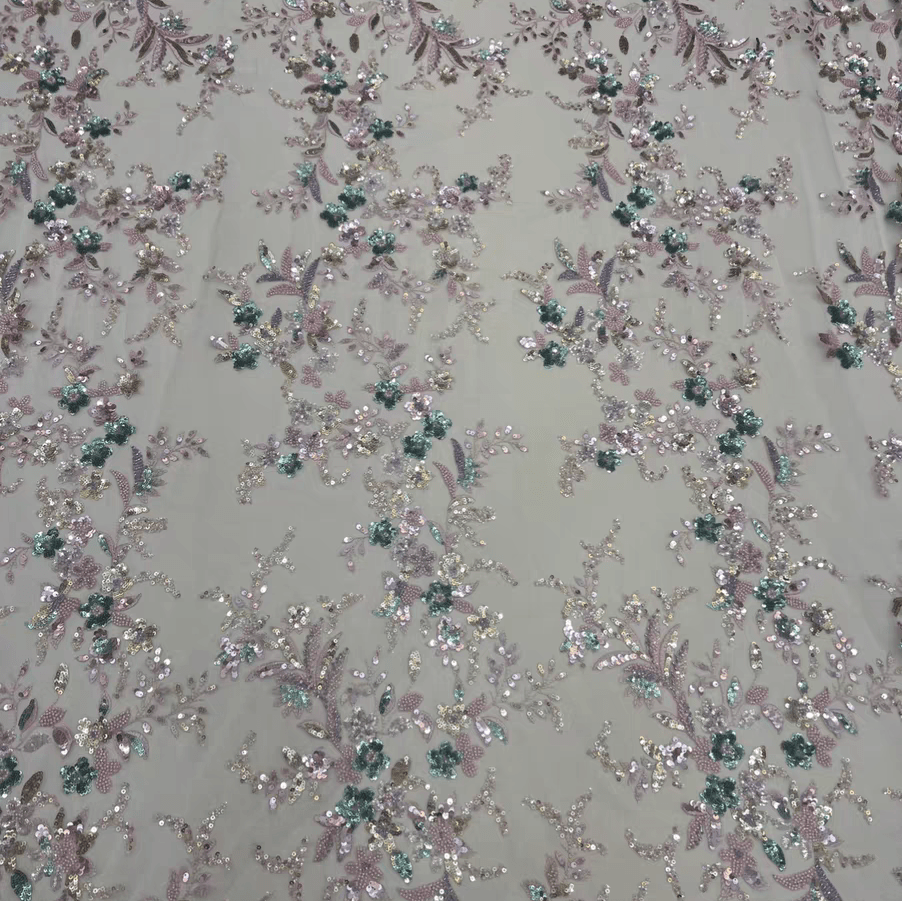 Multicolor Sequin Floral Embroidered Lace Fabric - WonderlandByLilian