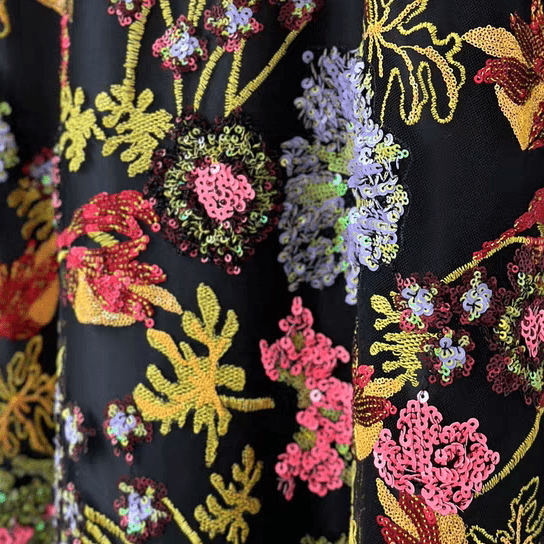 Multicolored Sequin Embroidered Floral Tulle Lace Fabric - WonderlandByLilian