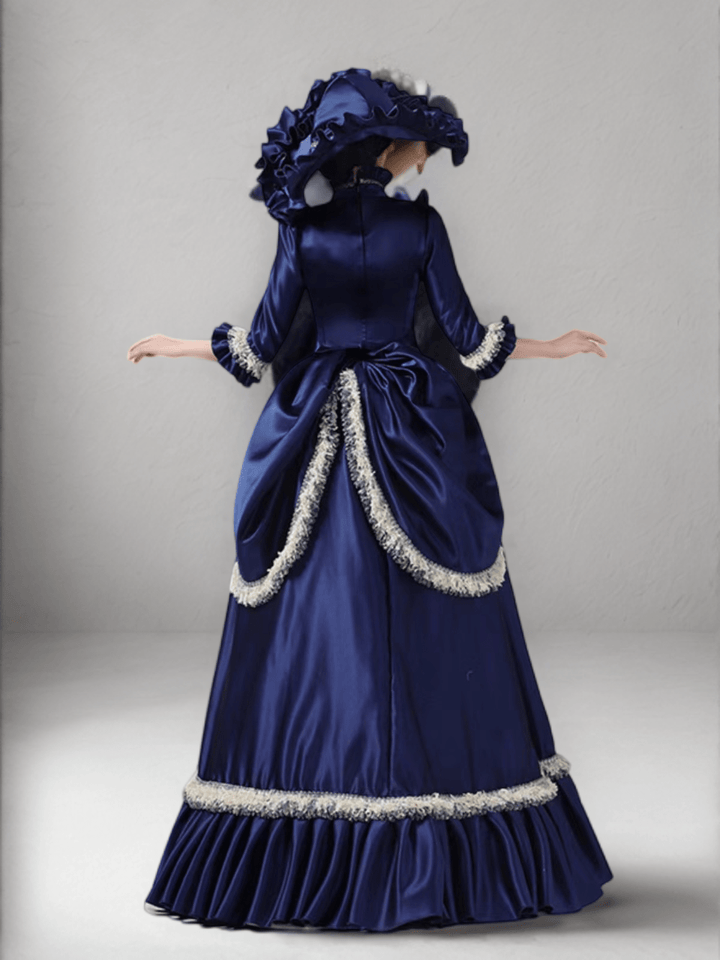 Navy Blue Majesty Medieval Dress with Regal Elegance – Golden Lace Baroque Ball Gown Plus Size - WonderlandByLilian