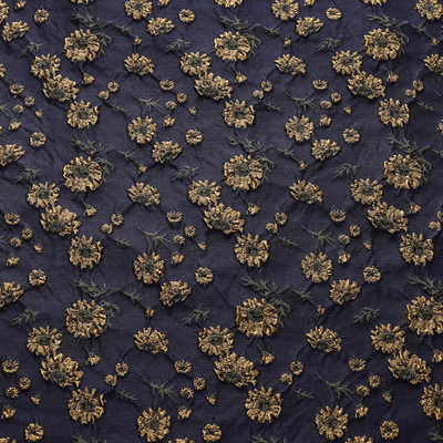 Navy Floral Jacquard Fabric with Metallic Embroidery - WonderlandByLilian