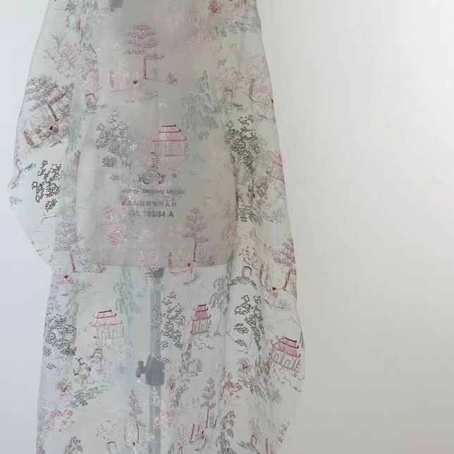 New Chinese Style Sheer Organza Fabric with Scenic Embroidery - WonderlandByLilian