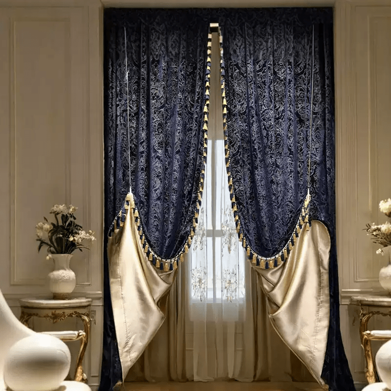 “Nocturne in Gold” Rococo Curtains – Velvet Versailles Drapes with Baroque Tassels for Romantic Home Interiors - WonderlandByLilian
