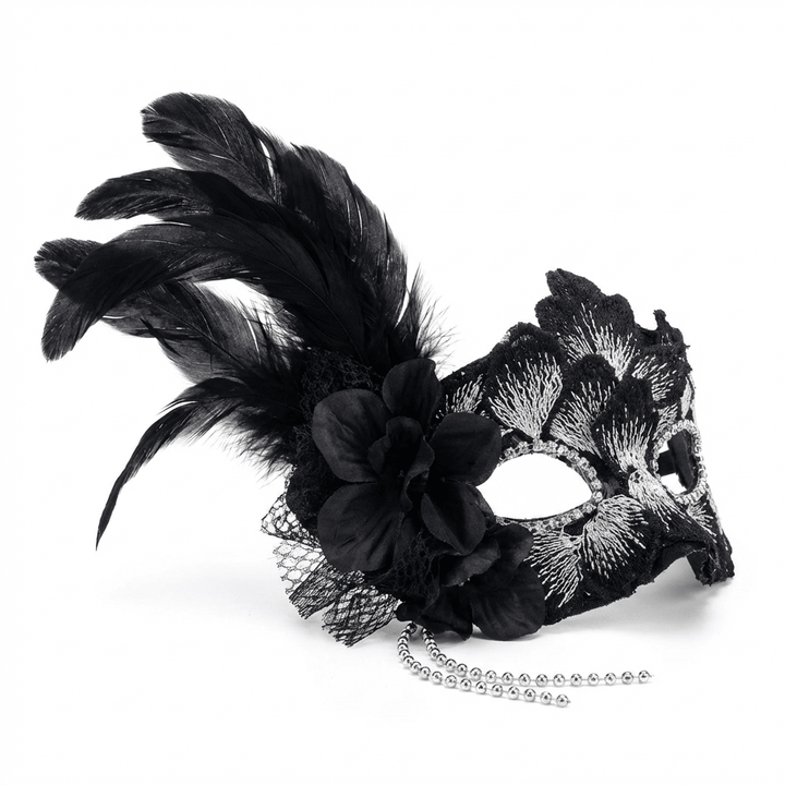 Noir Vesper – Gothic Lace Venetian Masquerade Mask - WonderlandByLilian