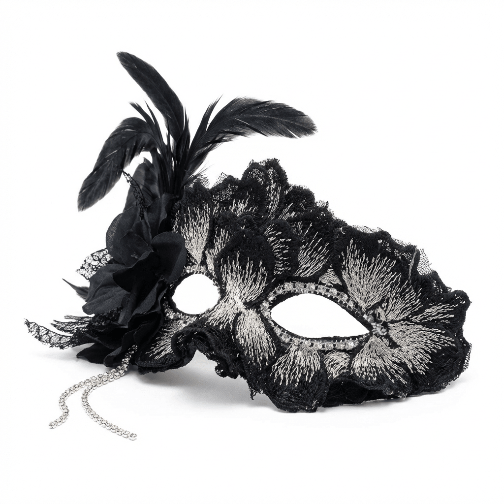 Noir Vesper – Gothic Lace Venetian Masquerade Mask - WonderlandByLilian