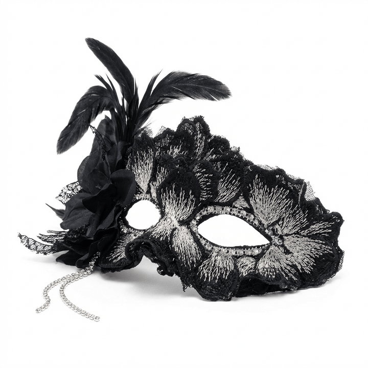 Noir Vesper – Gothic Lace Venetian Masquerade Mask - WonderlandByLilian
