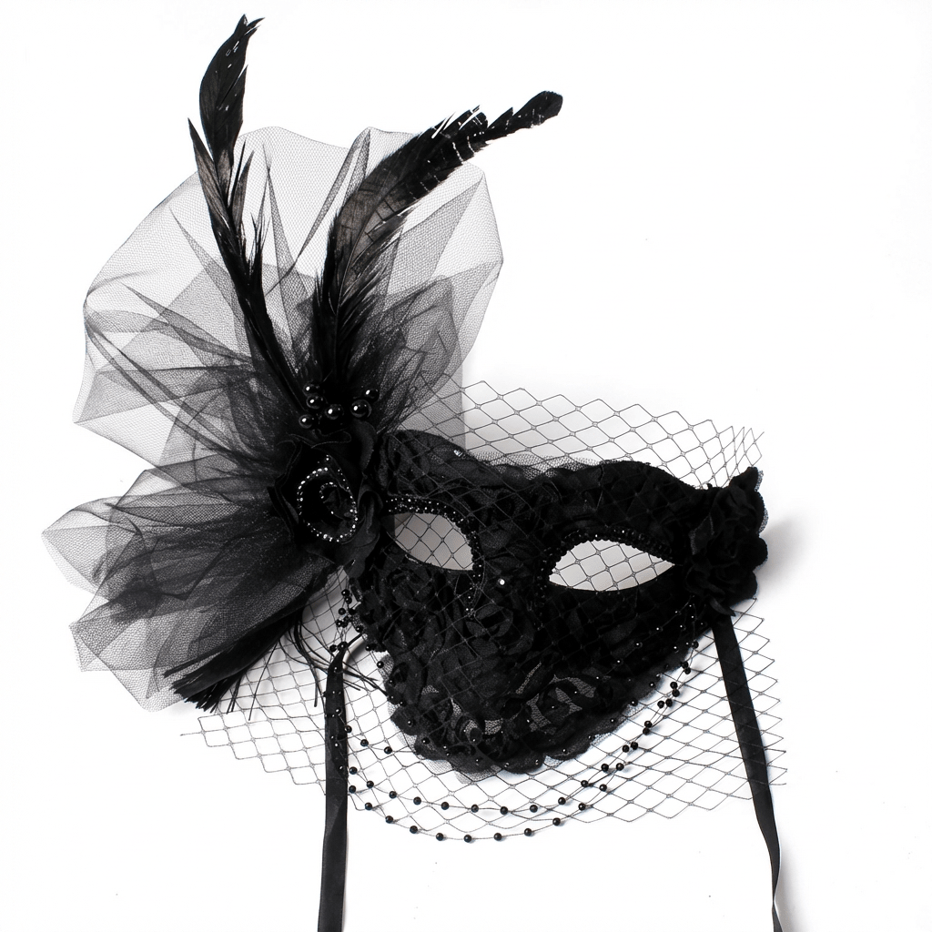 Noire Élise – Veiled Lace Masquerade Mask - WonderlandByLilian