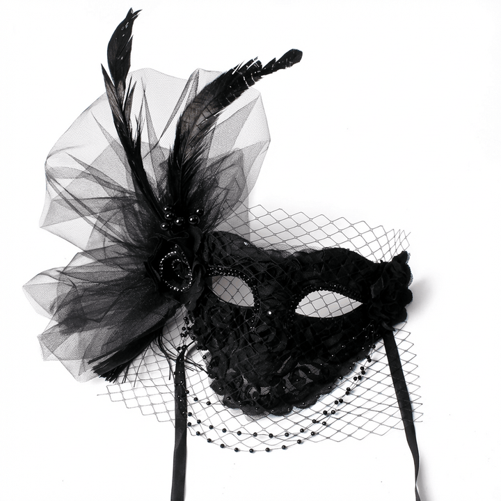 Noire Élise – Veiled Lace Masquerade Mask - WonderlandByLilian