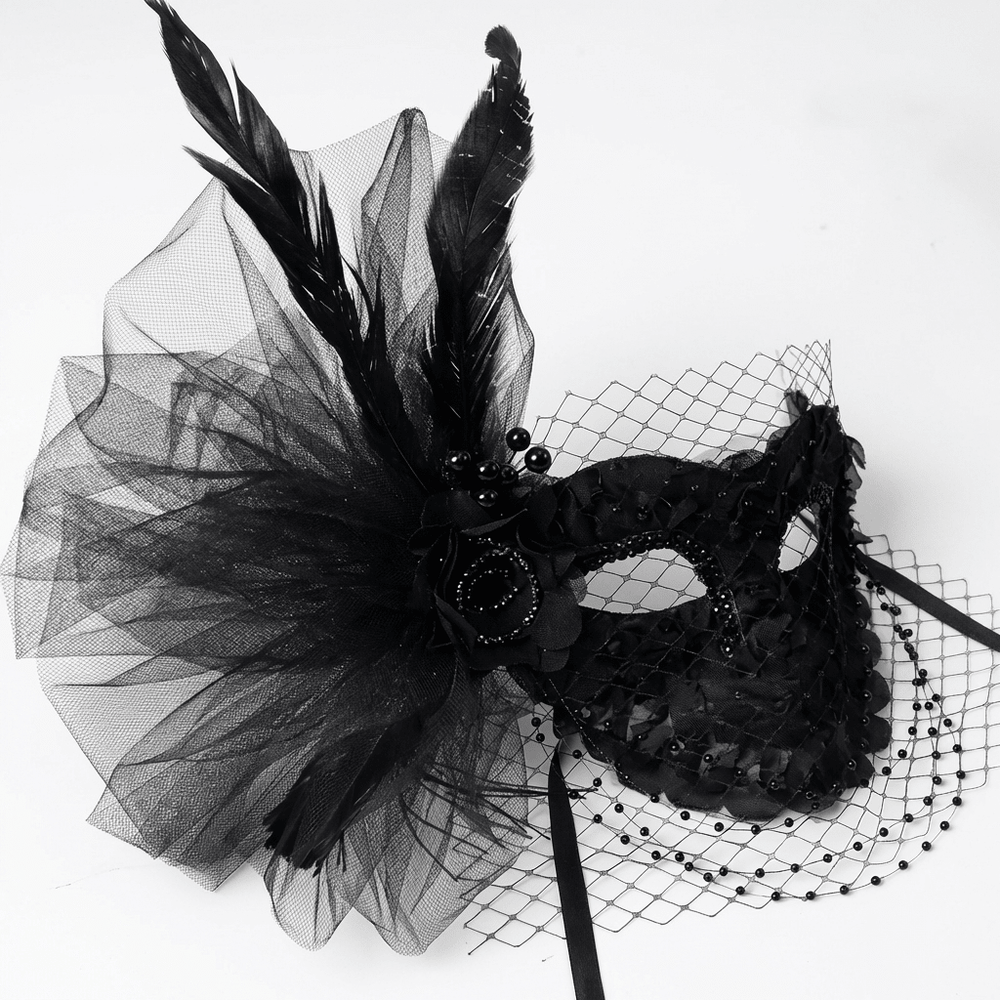 Noire Élise – Veiled Lace Masquerade Mask - WonderlandByLilian
