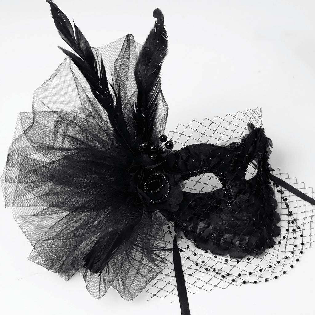 Noire Élise – Veiled Lace Masquerade Mask - WonderlandByLilian