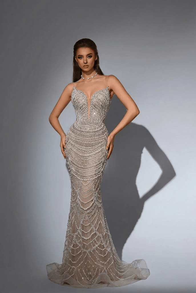 Nude Sequin Embellished Gown