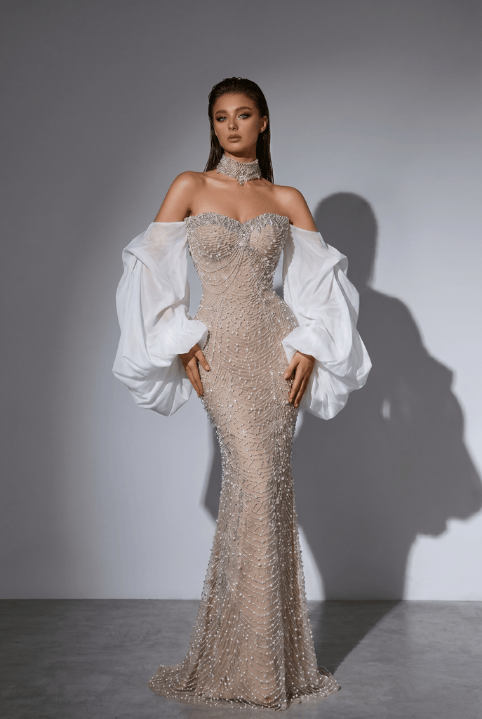 Nude Strapless Glitter Dress