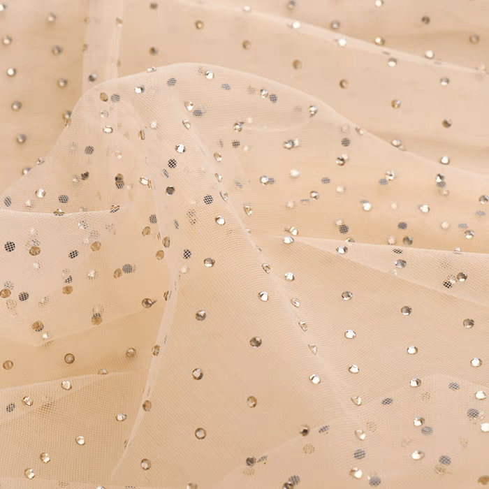 Nude Tulle Fabric with Gold Sequins - WonderlandByLilian